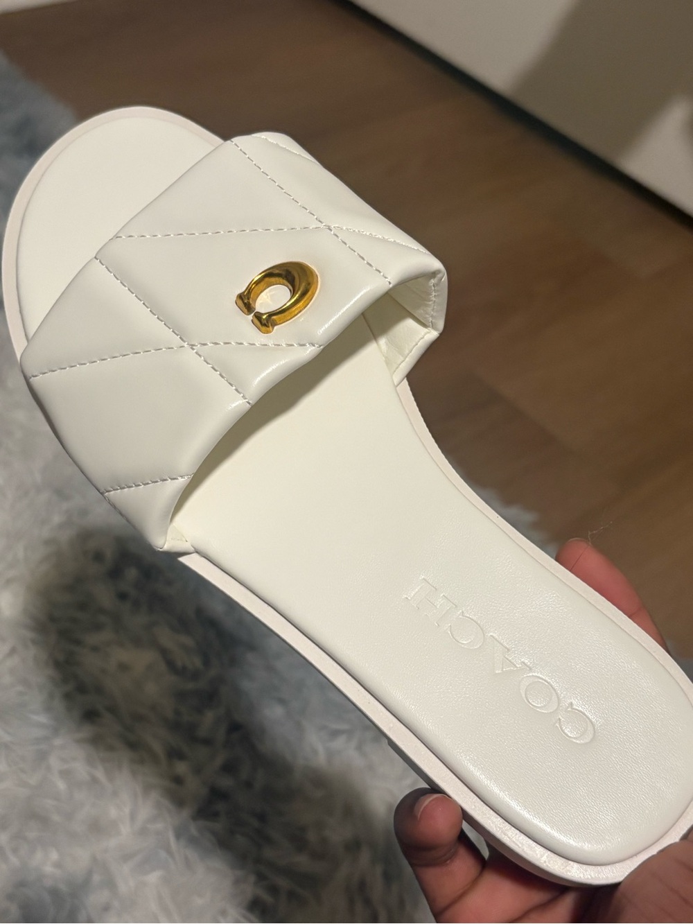 Coach White Quilted Slide Sandals